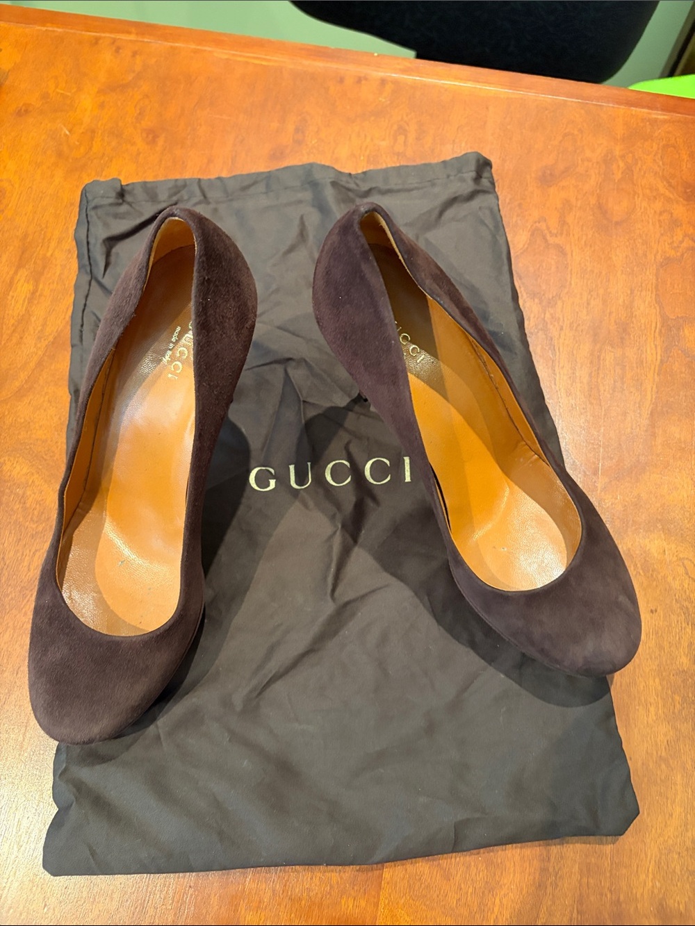 Gucci Dark Brown Suede wedge Pumps